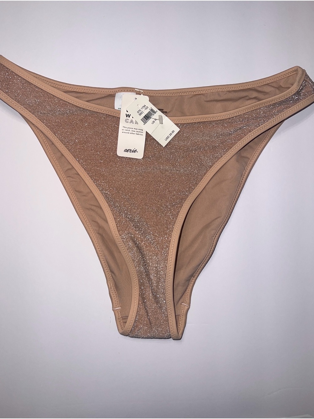 aerie Shimmery Nude High-Cut Bikini Bottom - Tan Sparkle